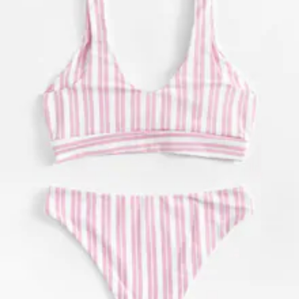 Striped pink knot front bikini set - Picture 2 of 3